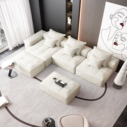 Modern Oversized Modular Sectional Sofa, Sparkling Chenille Fabric Soft Cushion Sofa With 6 Pillows, 6 Pieces Diy Combination Tufted Sofa, No Assembly Required - Beige
