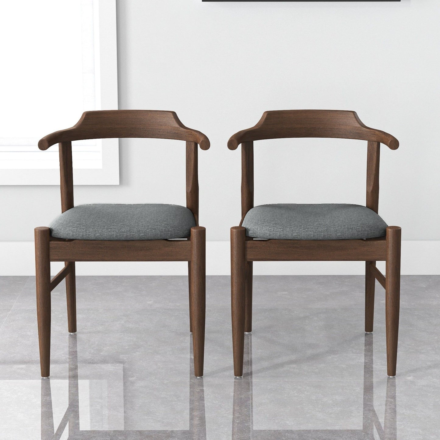 Leon - Mid-Century Modern Dining Chair (Set of 2) - Brown / Light Gray