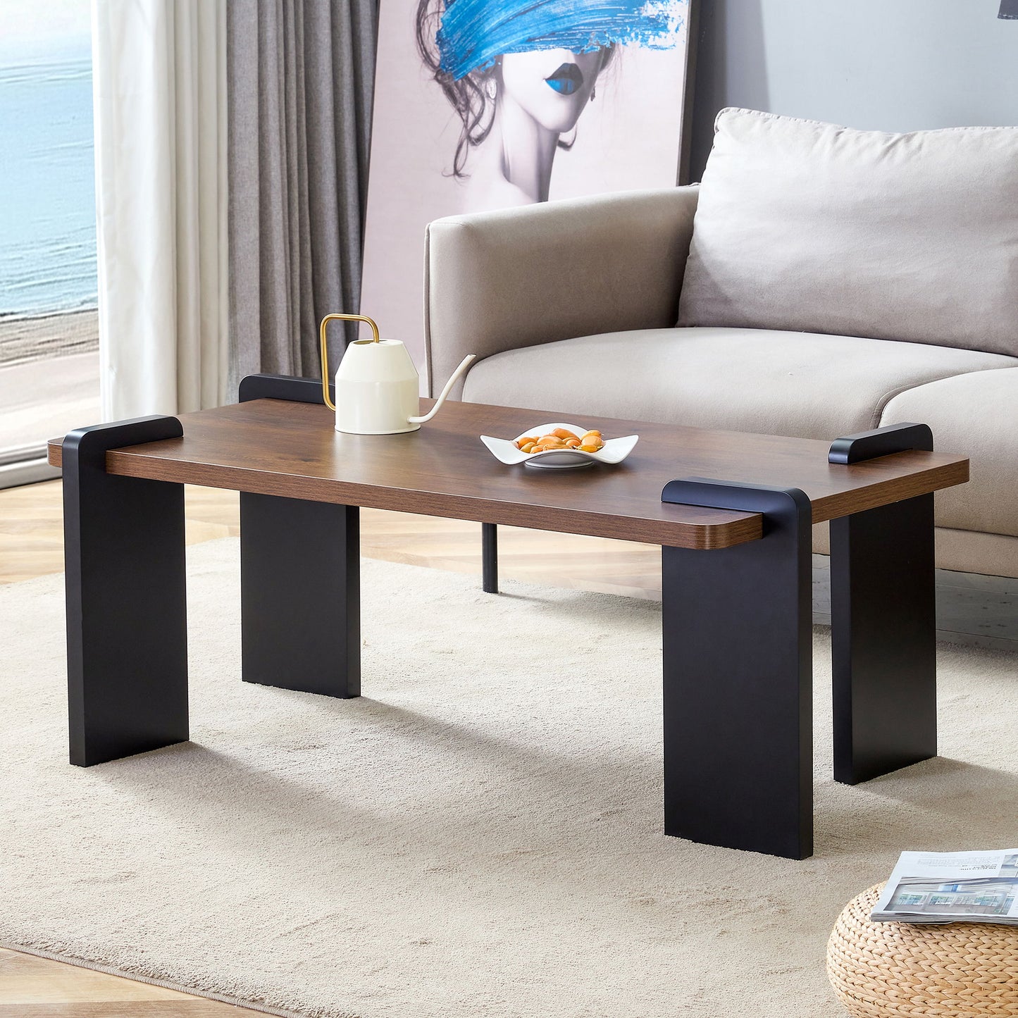 Walnut Colored Coffee Table, Suitable For Modern Minimalist Living Rooms - Walnut