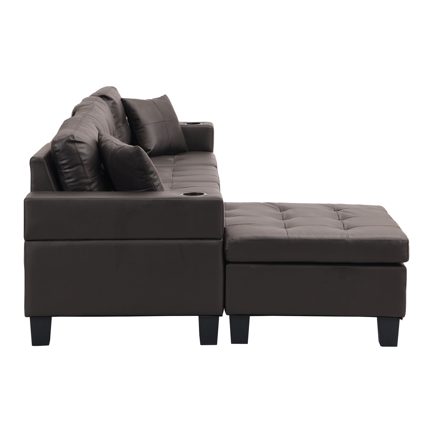Modern Sectional Sofa Set With L Shape Chaise Lounge And Cup Holder - Chocolate Brown