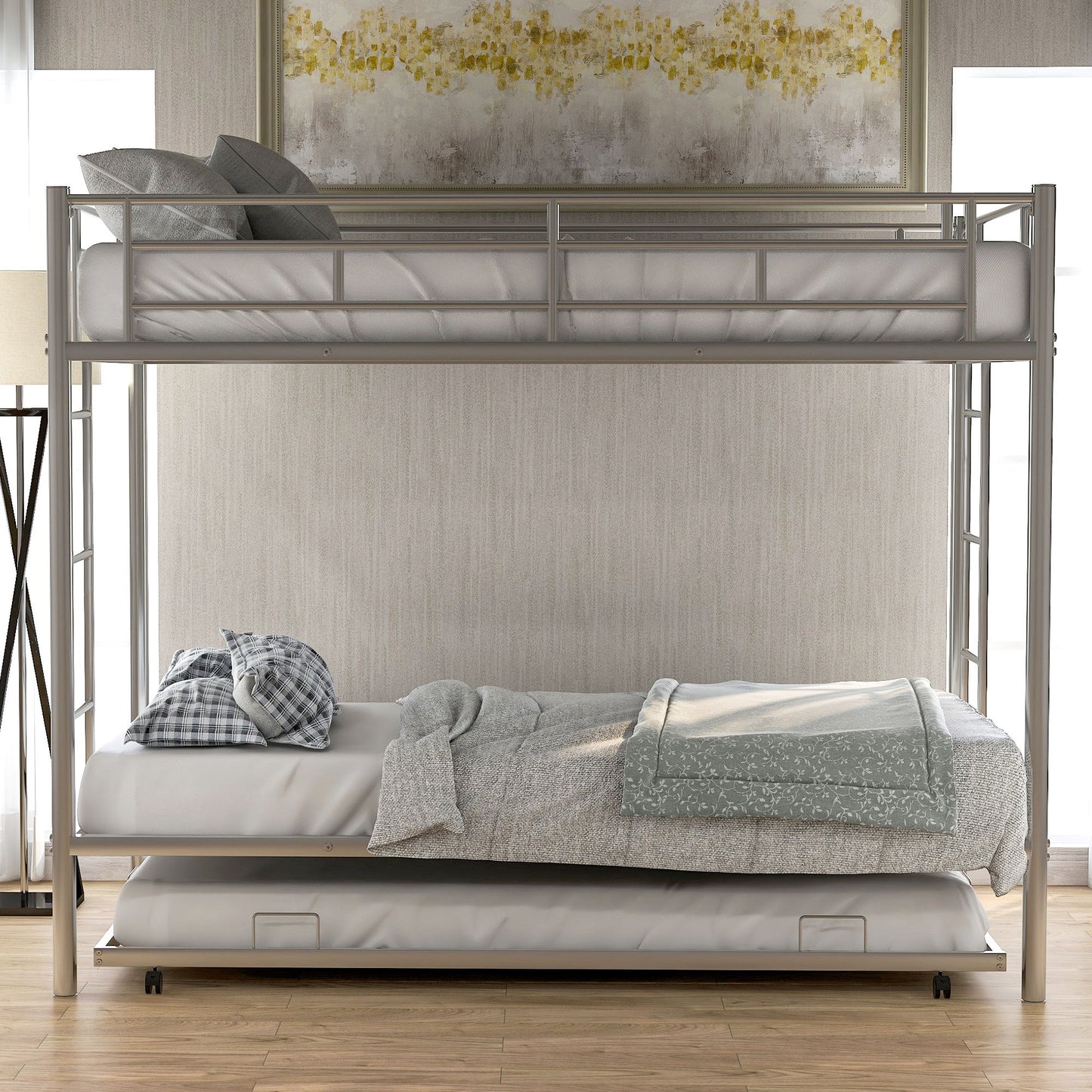 Twin Over Twin Bunk Bed With Trundle - Silver