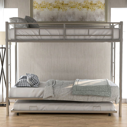 Twin Over Twin Bunk Bed With Trundle - Silver