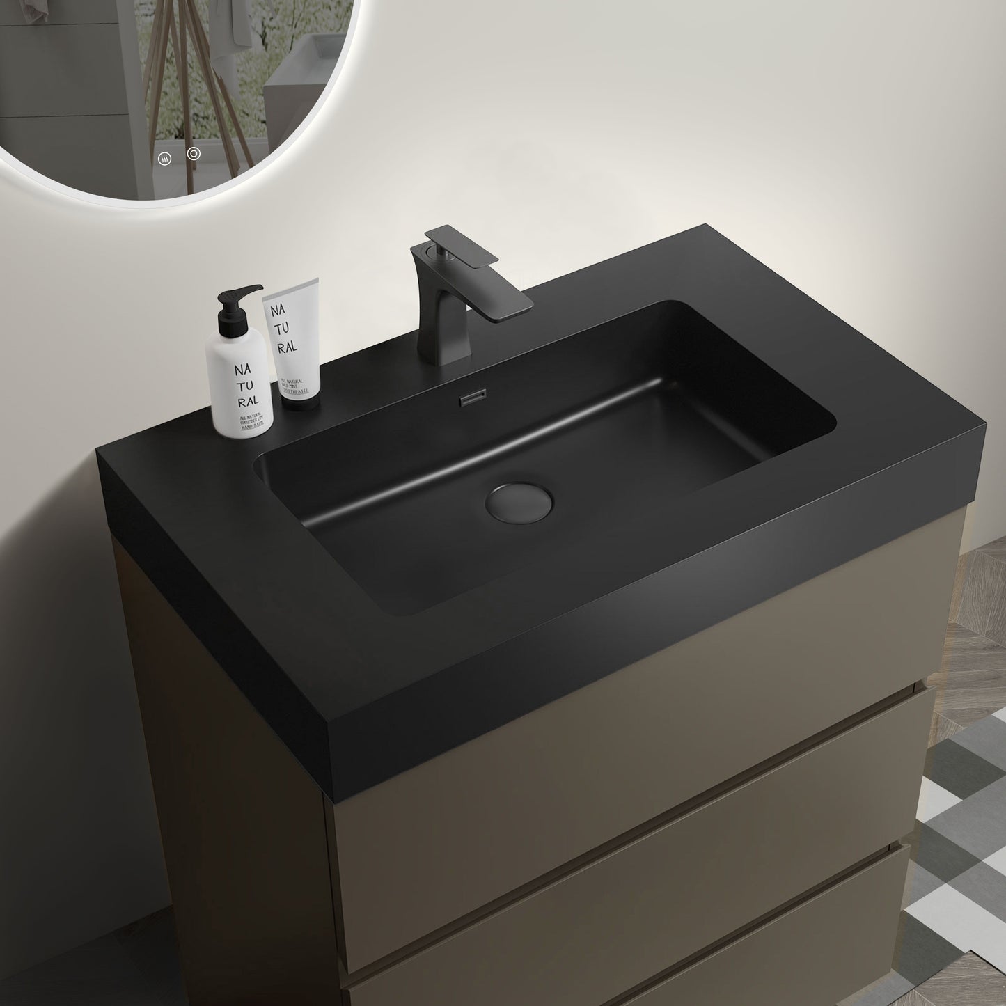 Alice - 30" Bathroom Vanity With Sink, Large Storage Freestanding Bathroom Vanity For Modern Bathroom, One-Piece Black Sink Basin Without Drain And Faucet - Black / Gray