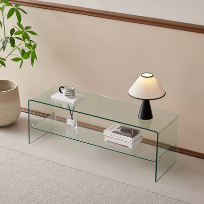 Clear Glass TV Table, Tempered Glass Stand For Living Room Decor - Transparent