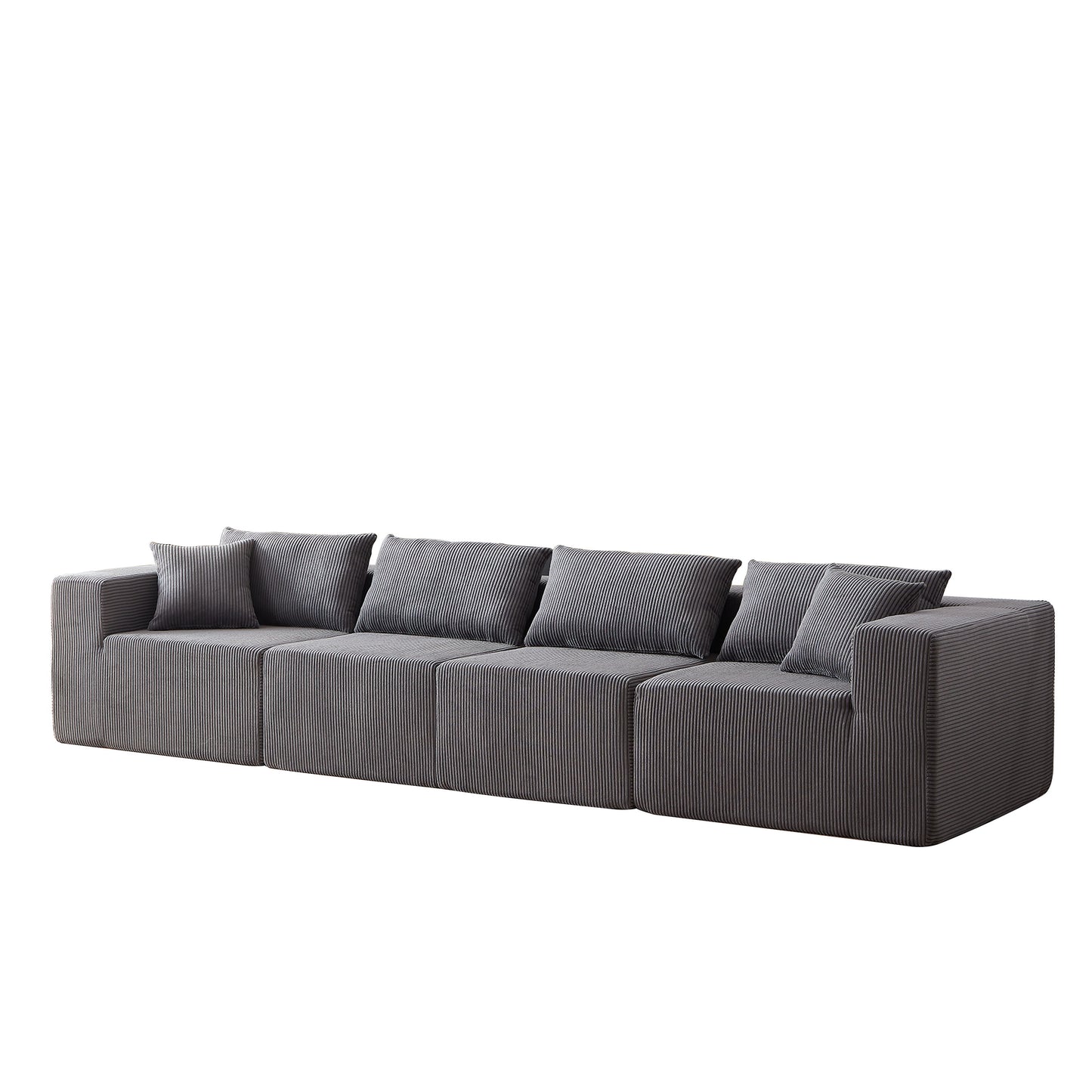Corduroy Modular L Shaped Sectional Sofa, Luxury Floor Couch Set, 4 Piece Free Combination - Gray