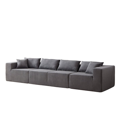Corduroy Modular L Shaped Sectional Sofa, Luxury Floor Couch Set, 4 Piece Free Combination - Gray