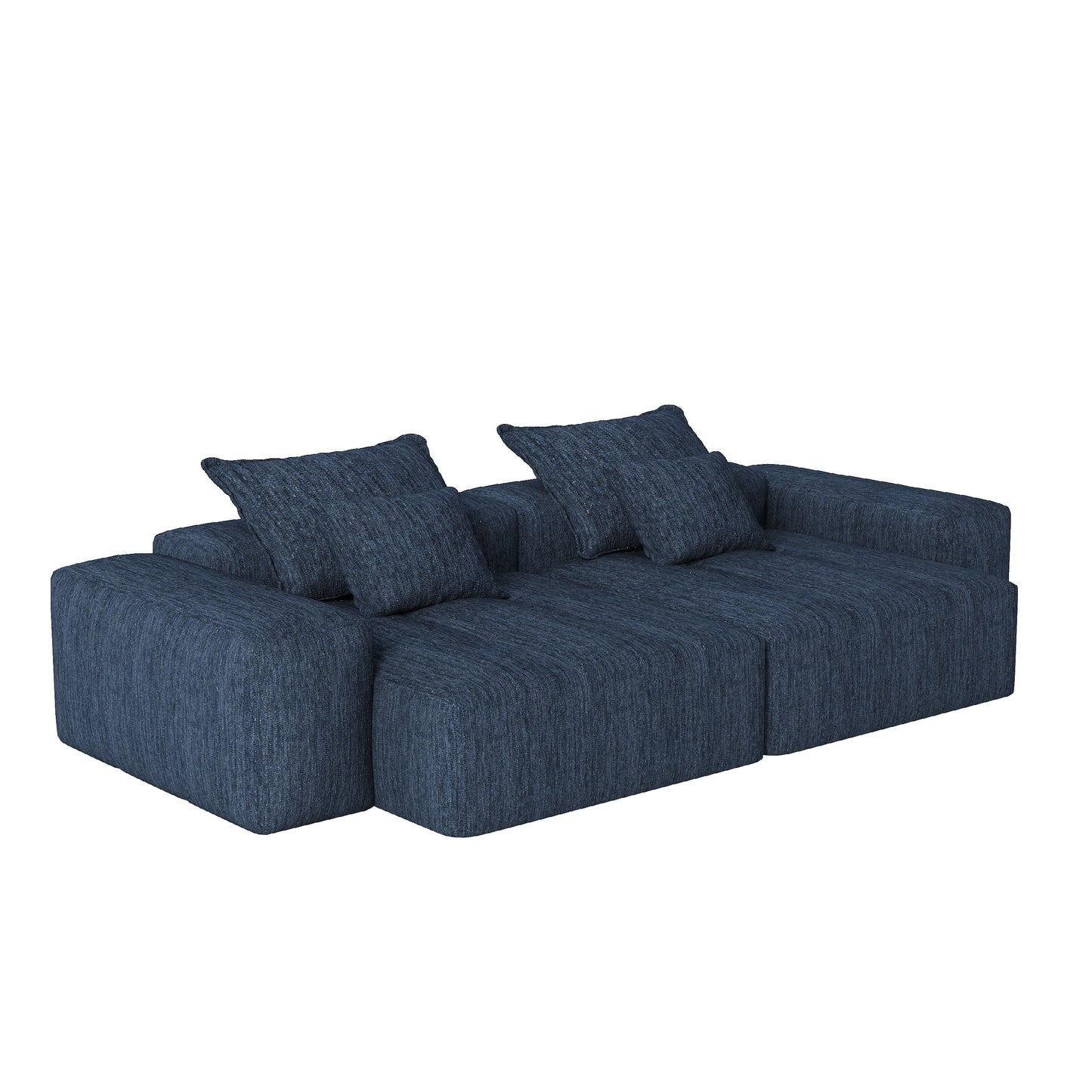 Modern Oversized Modular Sectional Sofa With 2 Chaise Lounge And 2 Armrest, Sparkling Chenille Fabric Soft Cushion Sofa With 4 Pillows, 4 Pieces Diy Combination Tufted Sofa, No Assembly Required - Blue