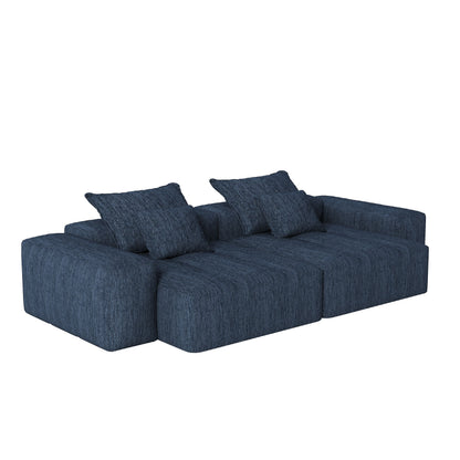 Modern Oversized Modular Sectional Sofa With 2 Chaise Lounge And 2 Armrest, Sparkling Chenille Fabric Soft Cushion Sofa With 4 Pillows, 4 Pieces Diy Combination Tufted Sofa, No Assembly Required - Blue