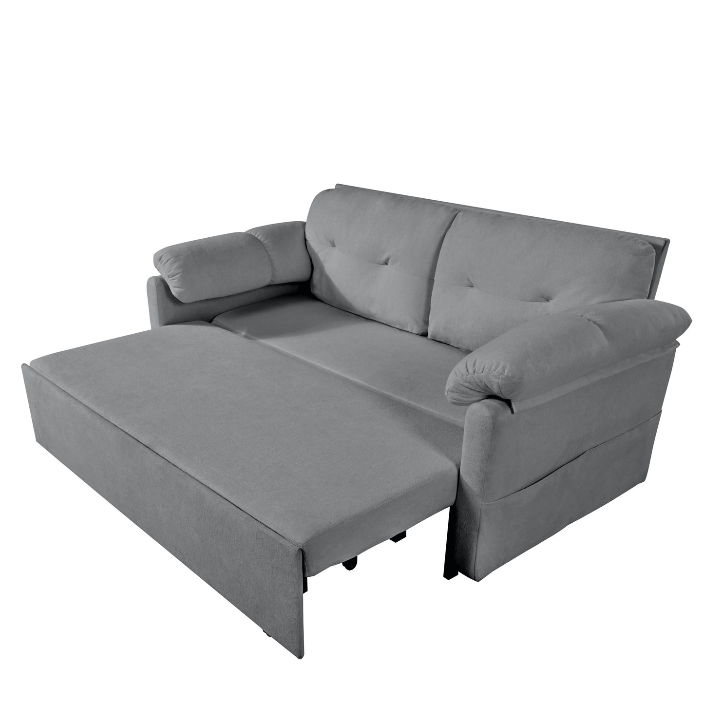 Modern Convertible Sleeper Sofa Bed With Pull Out Queen Design, Side Storage & Thick Cushions Chenille Loveseat For Living Room Or Bedroom 3 In 1 Function - Gray