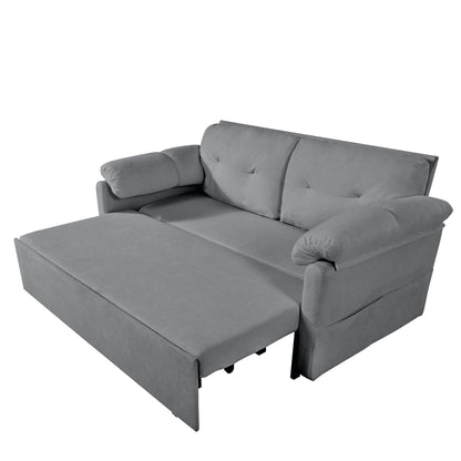 Modern Convertible Sleeper Sofa Bed With Pull Out Queen Design, Side Storage & Thick Cushions Chenille Loveseat For Living Room Or Bedroom 3 In 1 Function - Gray