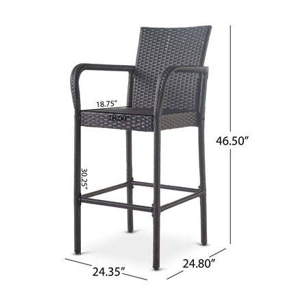 Outdoor Wicker Barstools Faux Rattan Iron Frame (Set of 2) - Gray