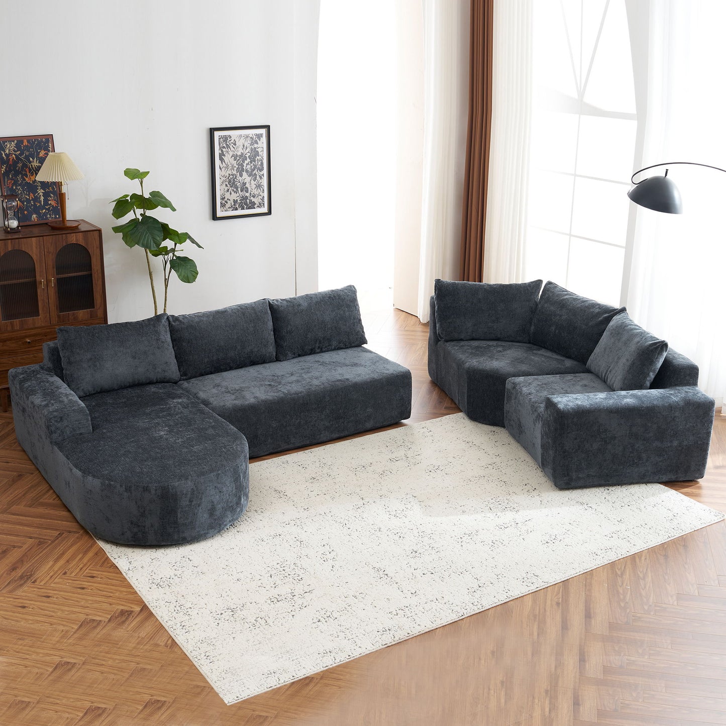 Oversized Modular Sofa Cloud Sectional Sofa Set Upholstered Couches U - Shaped Sofa With Deep Seat For Living Room - Gray