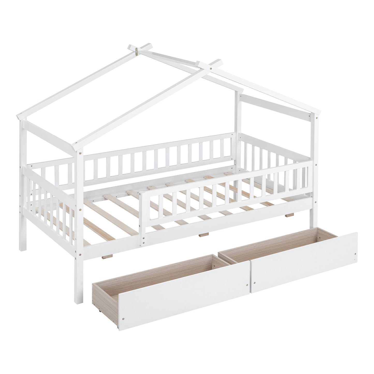 Twin Size House Bed With 2 Drawers - White