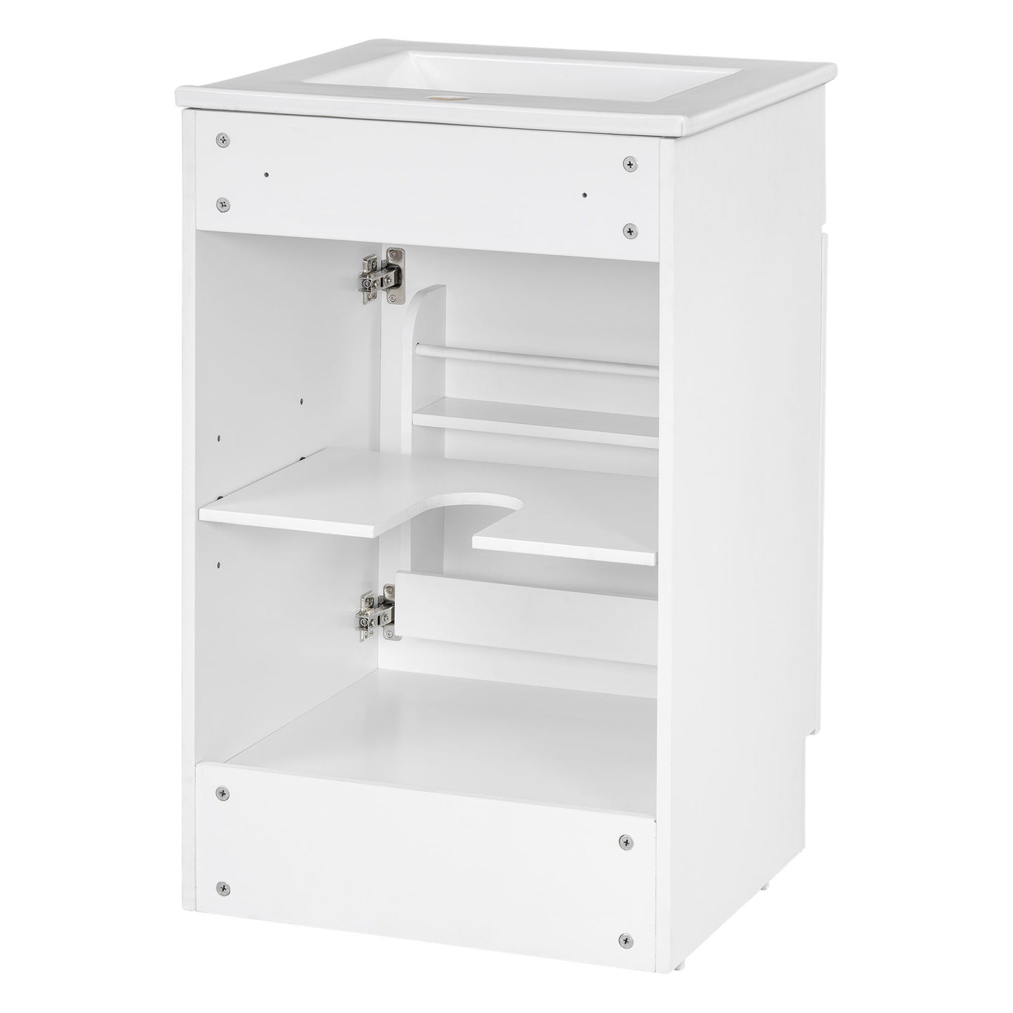 20" Bathroom Vanity With Sink, Freestanding Cabinet With Door Shelf And Adjustable Shelf, And Ceramic Construction - White