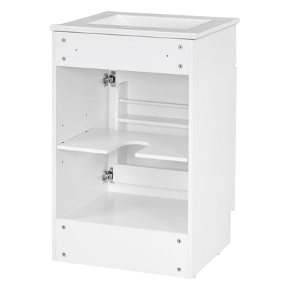 20" Bathroom Vanity With Sink, Freestanding Cabinet With Door Shelf And Adjustable Shelf, And Ceramic Construction - White