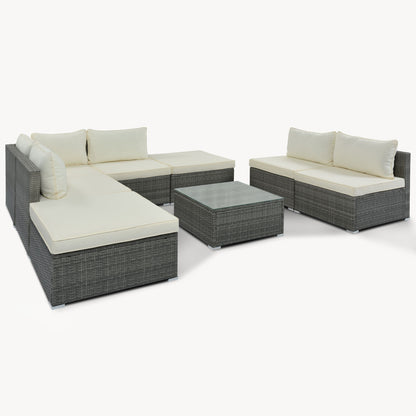 8 Pieces Outdoor Patio Furniture Sets, Garden Conversation Wicker Sofa Set, Single Sofa Combinable - Beiges / Gray