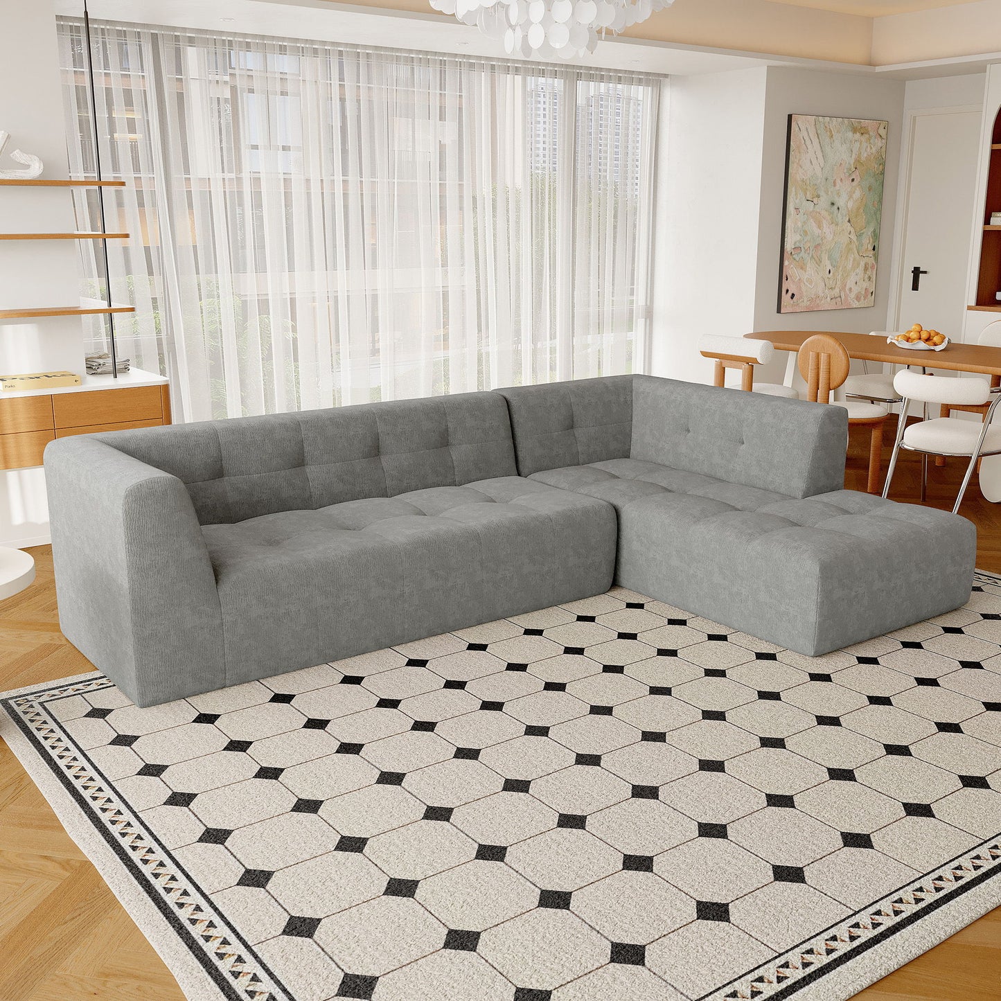 Modular Combination Sofa Set, Modern Minimalist Sofa, Living Room Upholstered Sofa Bed, Bedroom, 2 Pieces Computer Free Combination, L - Shaped - Light Gray