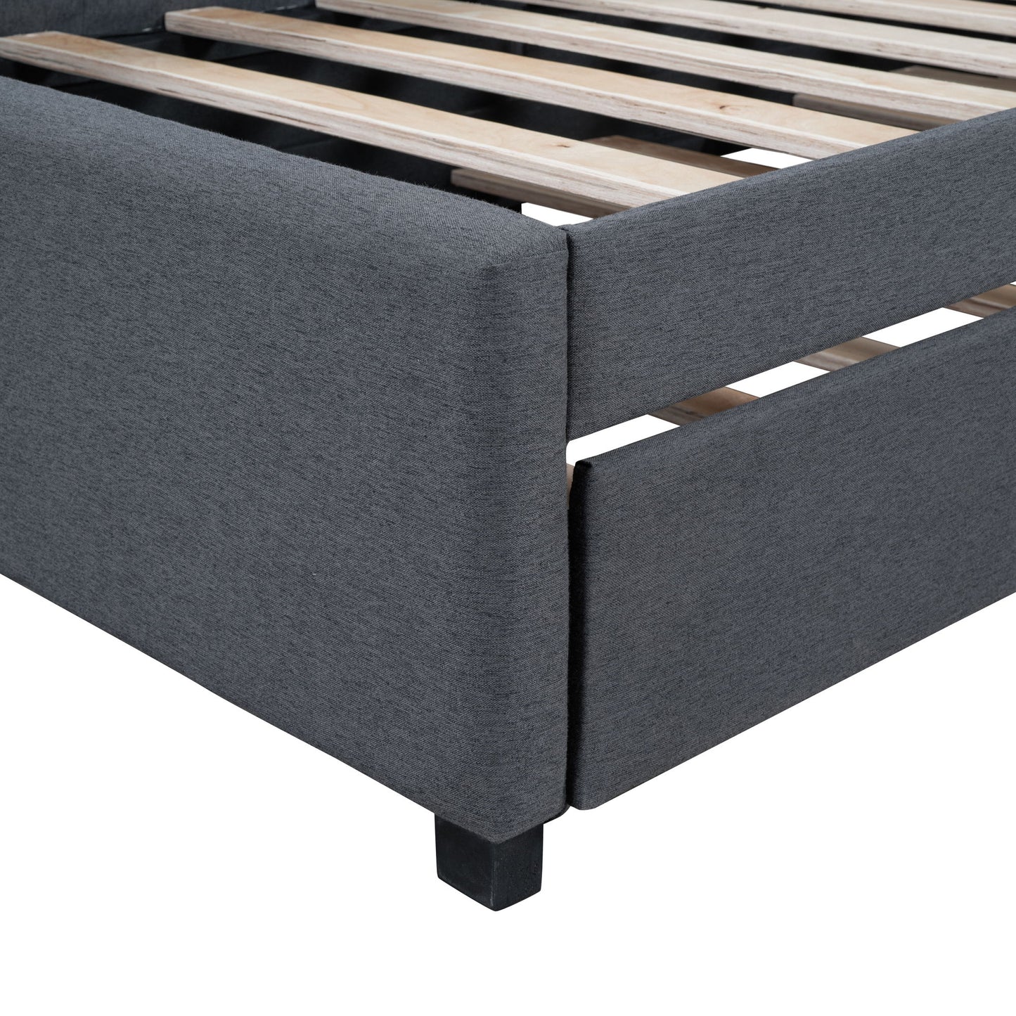 Upholstered Daybed With Trundle Twin Size Sofa Bed Frame No Box Spring Needed, Linen - Gray