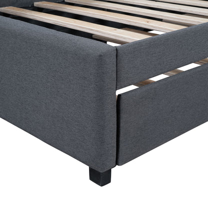 Upholstered Daybed With Trundle Twin Size Sofa Bed Frame No Box Spring Needed, Linen - Gray