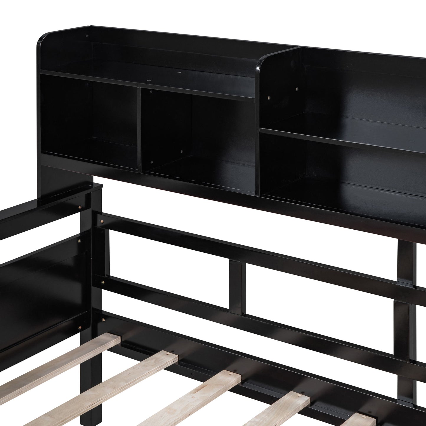 Twin Size Daybed, Slat Support, With Bedside Shelves And 2 Drawers - Espresso
