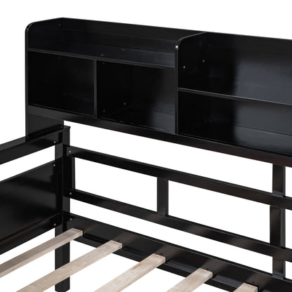 Twin Size Daybed, Slat Support, With Bedside Shelves And 2 Drawers - Espresso