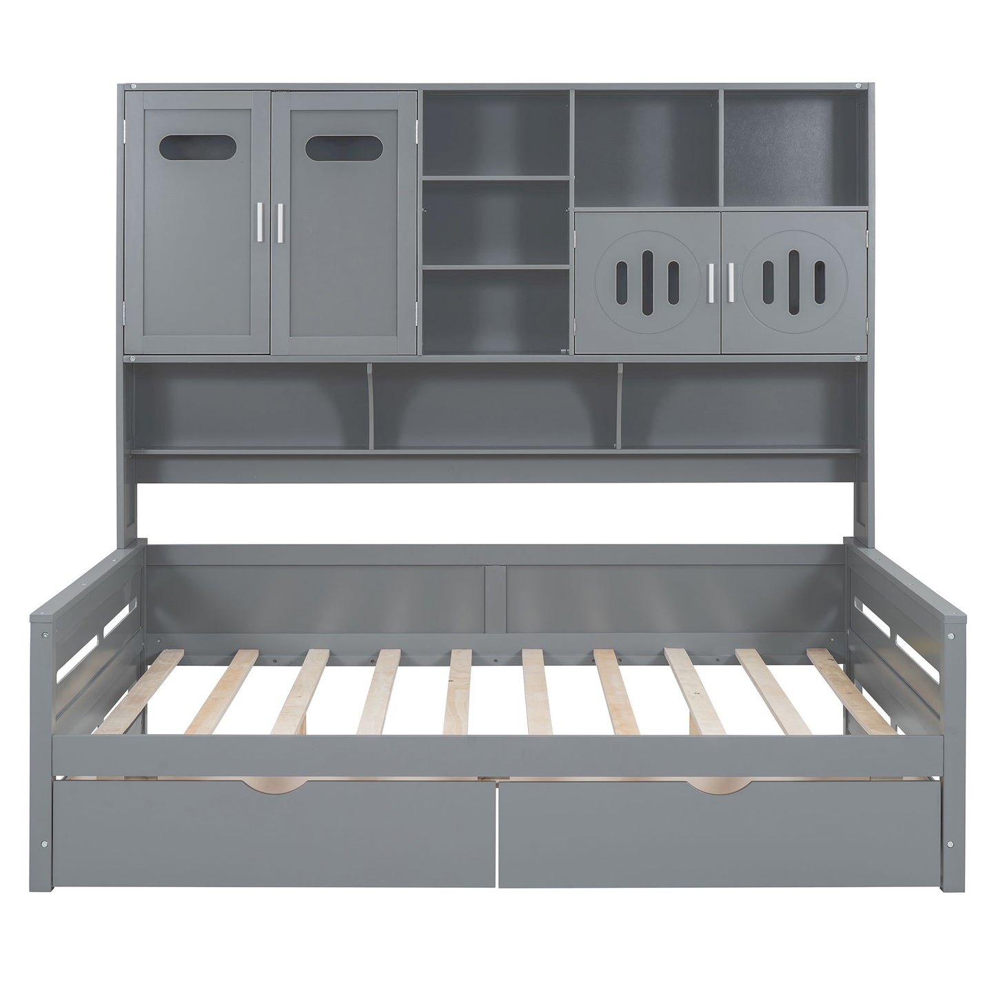 Full Size Daybed With 2 Drawers And All In One Cabinet And Shelf - Gray