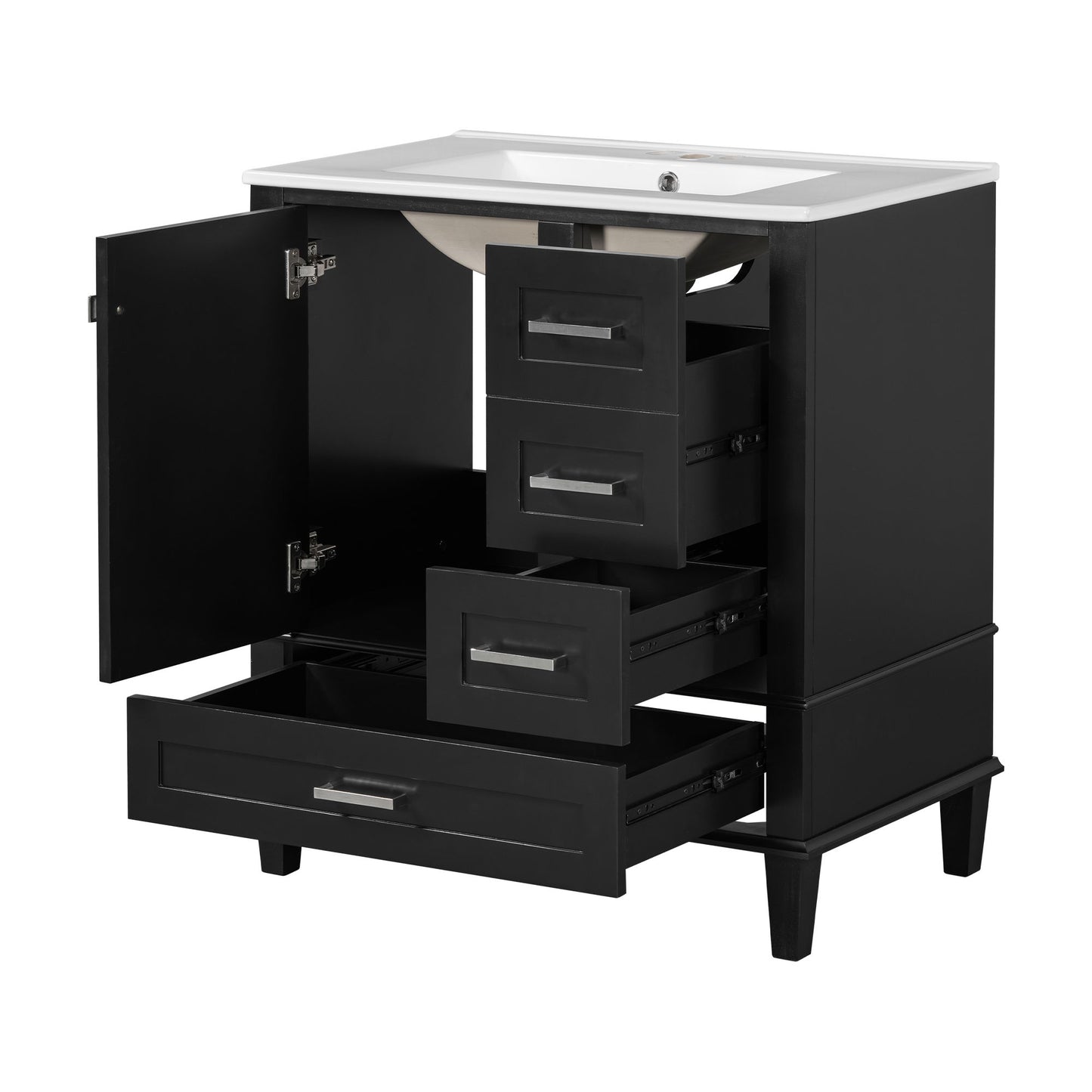 Bathroom Vanity, Modern Bathroom Cabinet With Sink Combo Set, Bathroom Storage Cabinet With A Soft Closing Door And 3 Drawers, Solid Wood Frame - Black
