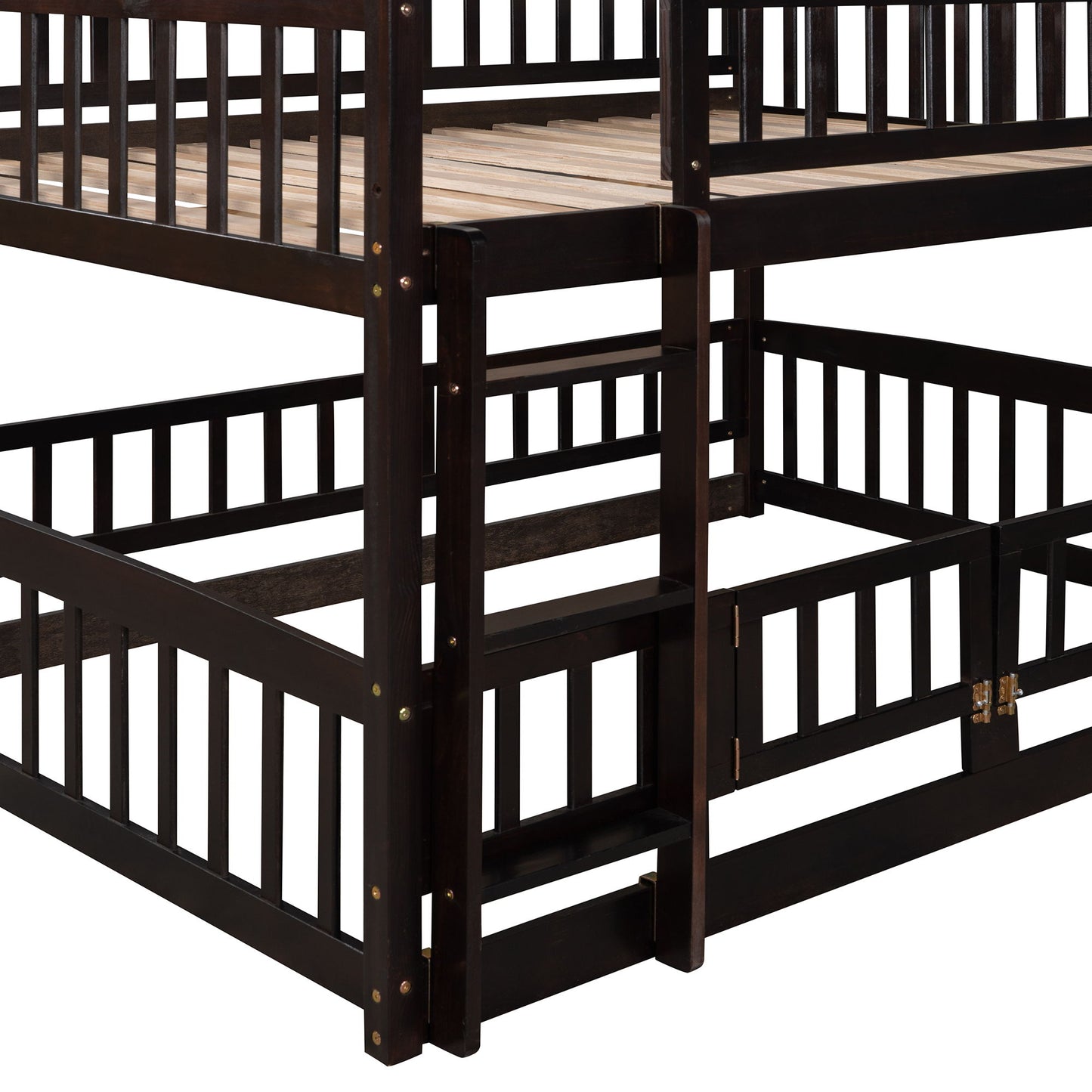 Full Over Full Low Bunk Bed With Slide, Fence And Ladder For Toddler - Espresso