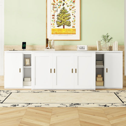 Full Size Murphy Bed With Shelves, Cabinets And USB Ports - White