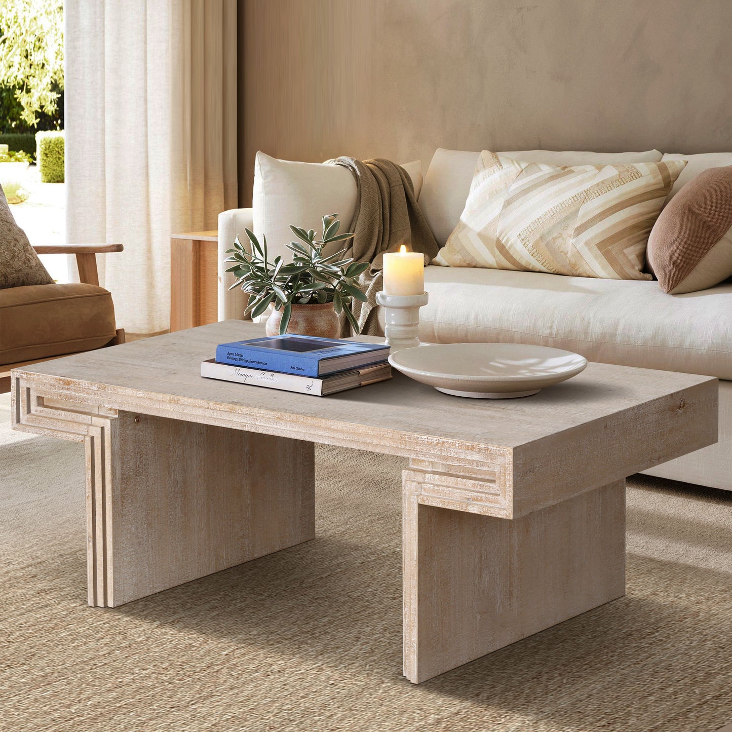 American Vintage Industrial Coffee Table, Premium Reclaimed Wood Texture, Double Tier Design - Antique Natural