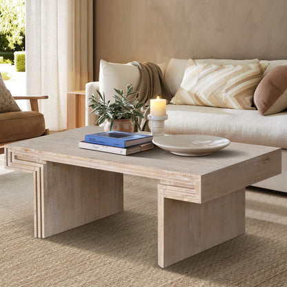 American Vintage Industrial Coffee Table, Premium Reclaimed Wood Texture, Double Tier Design - Antique Natural