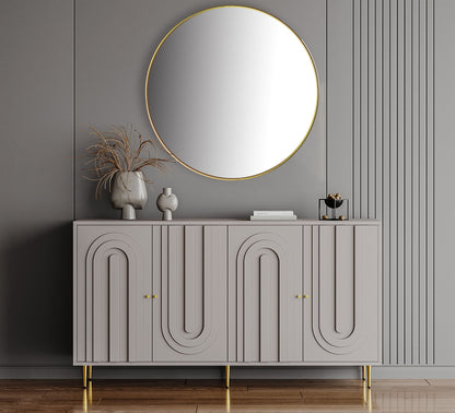 Modern Lacquered 4 Door Wooden Cabinet Sideboard Buffet Server Cabinet Storage Cabinet, For Living Room, Entryway, Hallway, Office, Kitchen And Dining Room - Gray