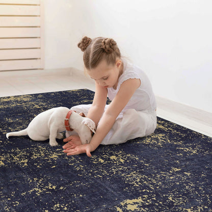 Maval - 5' X 8' Washable Area Rug - Black / Gold