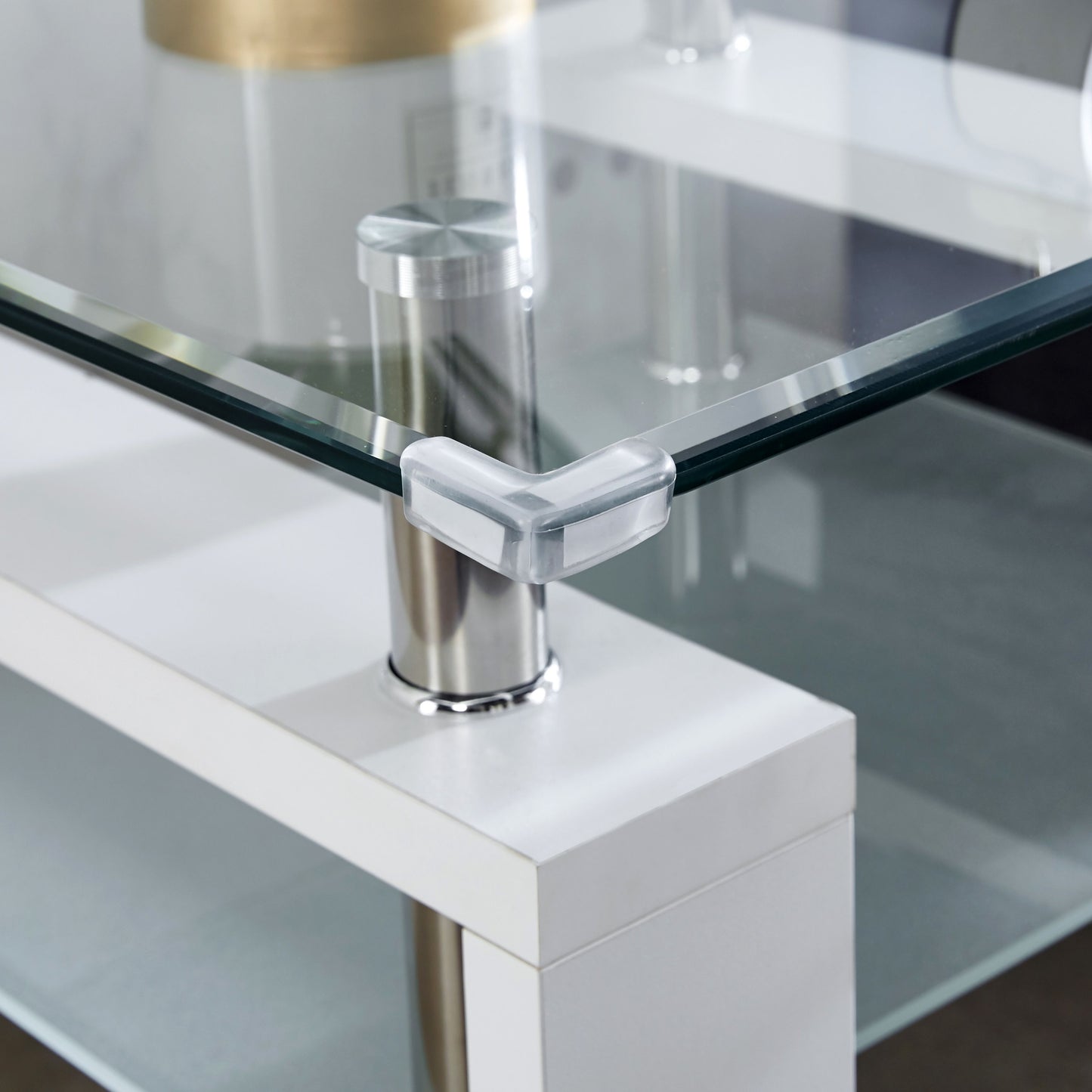 Clear Glass Top Side Table, End Table, Modern Design For Home - White
