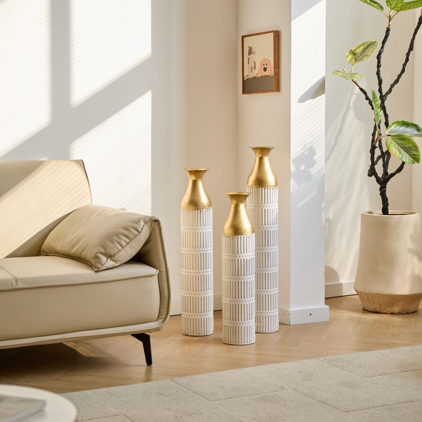 Floor Metal Vases Decorated White Metal Vases (Set of 3) Gorgeous Home Decoration Large Glazed Metal Vases - White