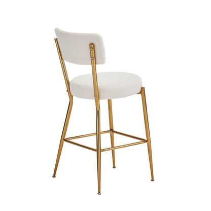 Modern Teddy Fabric Upholstered Bar Stools (Set of 4) - White / Gold