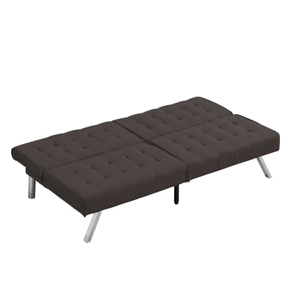 Faux Linen Wood Frame Futon Sofa Bed With Stainless Legs - Espresso