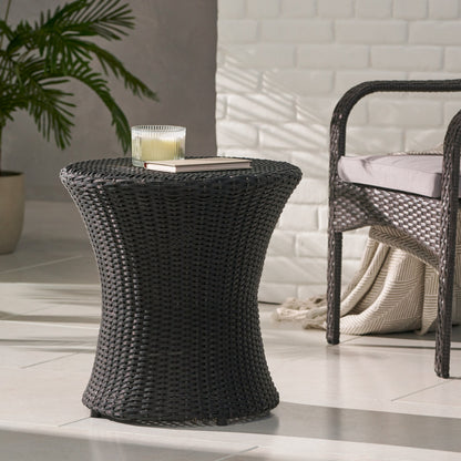 Thrive - Hourglass Rattan Table With No Glass Top - Black