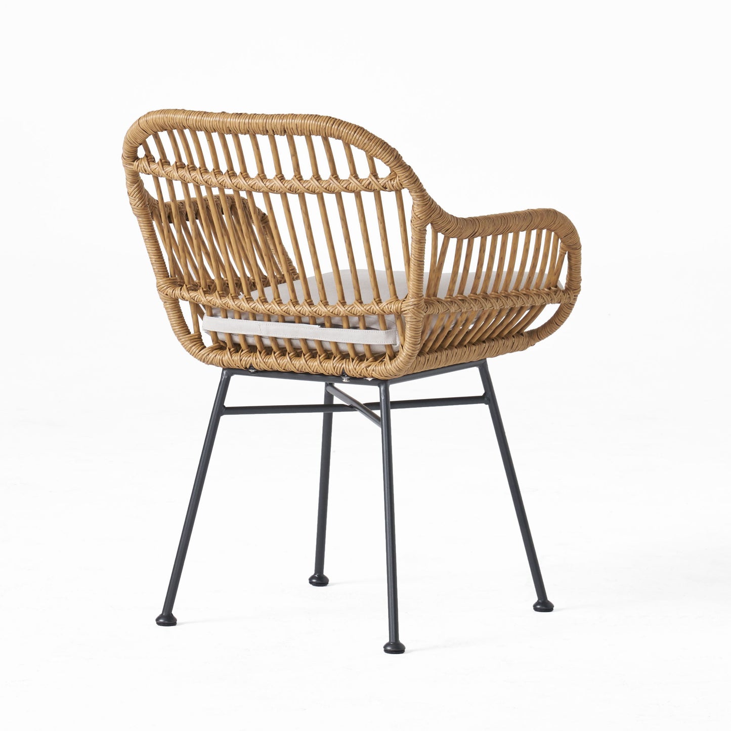 Outdoor Rattan Accent Chair With Metal Legs - Beige