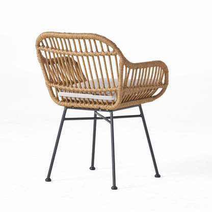 Outdoor Rattan Accent Chair With Metal Legs - Beige