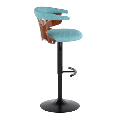 Gardenia - Contemporary Adjustable Barstool With Swivel With Rounded T Footrest (Set of 2) - Black / Walnut / Teal