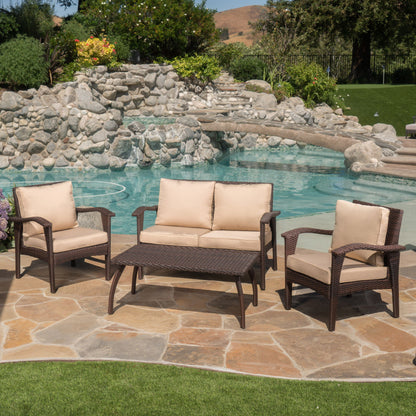 Honolulu - 4 Pieces Wicker Set Outdoor Seating - Brown / Tan With