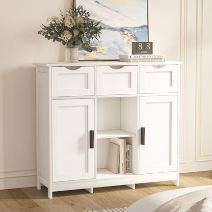 Storage Cabinets, Wooden Floor Cabinet, With Drawers And Shelves Storage Cabinets, Accent Cabinet For Living Room, Bedroom, Bathroom Furniture Home Decor - White