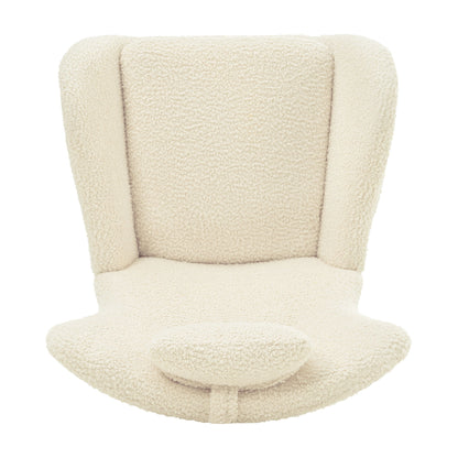 Rocking Chair Nursery, Teddy Upholstered Rocker Glider Chair With High Backrest, Adjustable Headrest & Pocket, Comfy Glider Chair For Nursery, Bedroom, Living Room, Offices, Rubber Wood - Beige