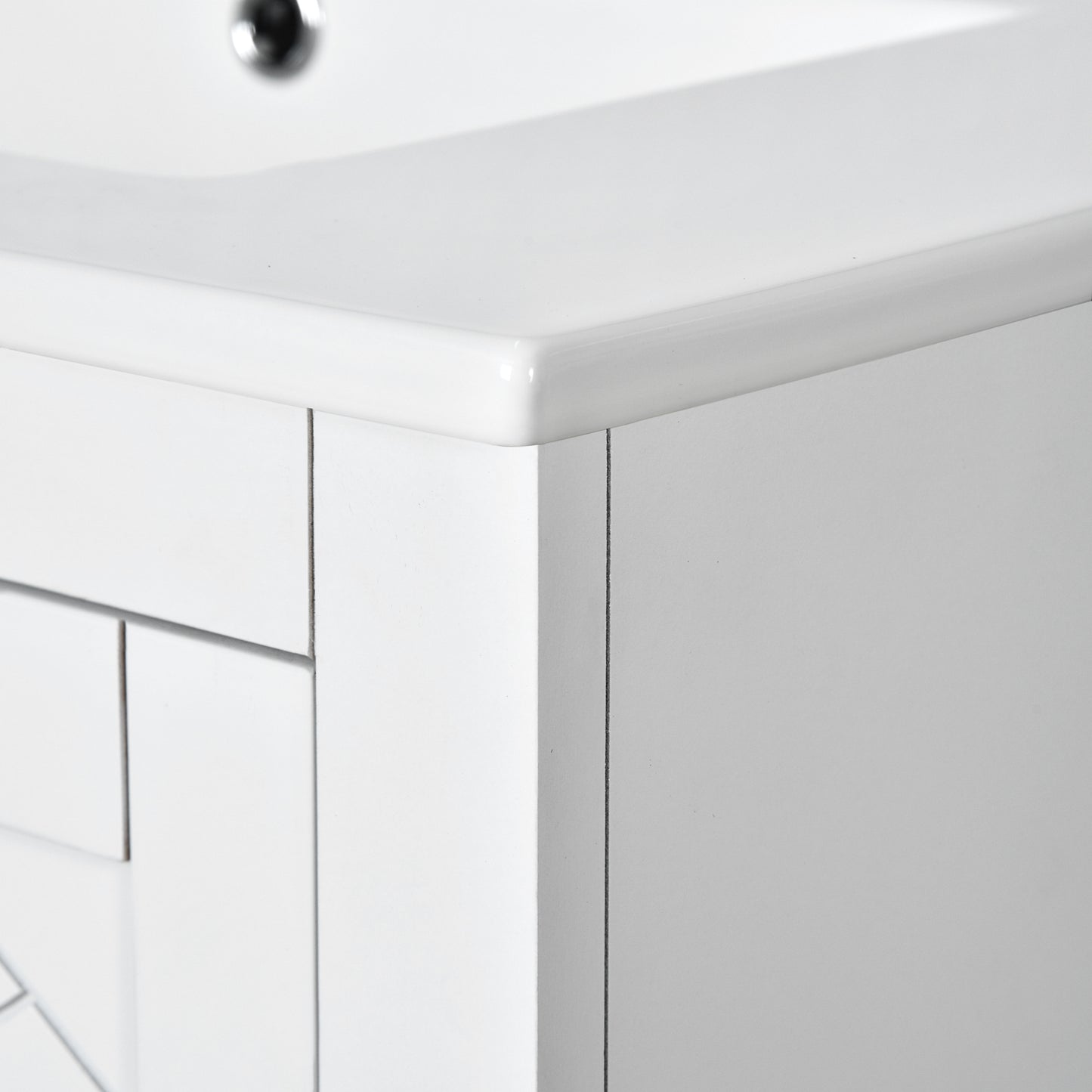 Bathroom Vanity With Ceramic Sink Combo, Frame Bathroom Storage Cabinet, Freestanding Vanity Set With 3 Drawers & Soft Closing Doors - White