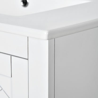 Bathroom Vanity With Ceramic Sink Combo, Frame Bathroom Storage Cabinet, Freestanding Vanity Set With 3 Drawers & Soft Closing Doors - White