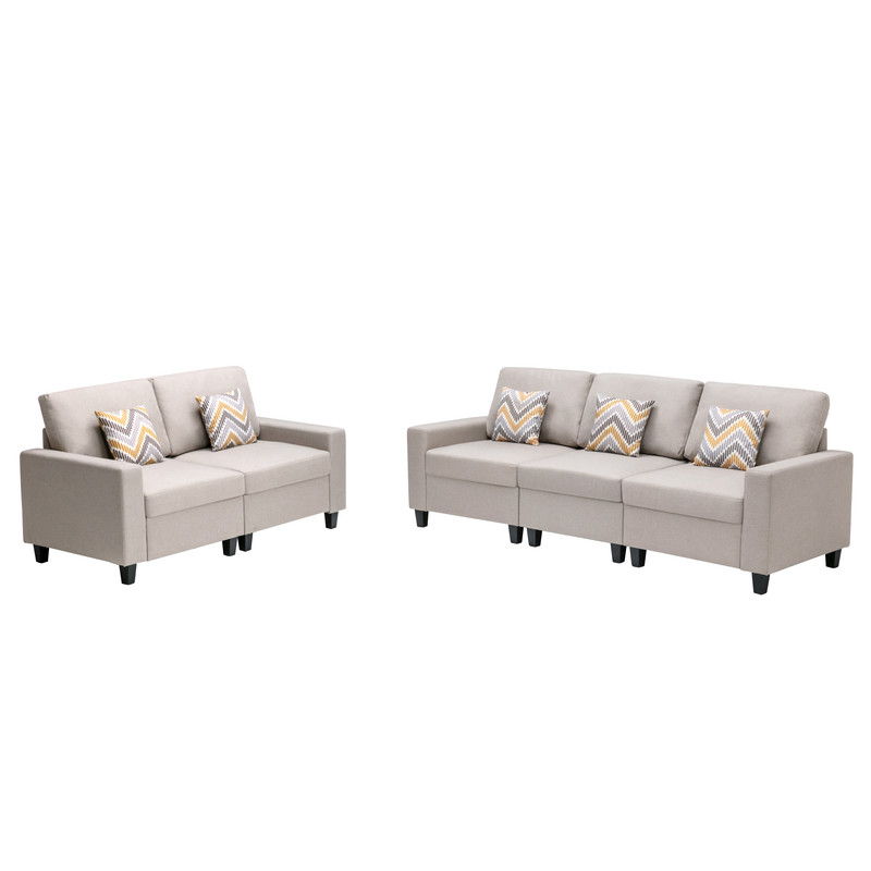 Nolan - Linen Fabric Sofa And Loveseat Living Room With Pillows And Interchangeable Legs (Set of 2) - Beige
