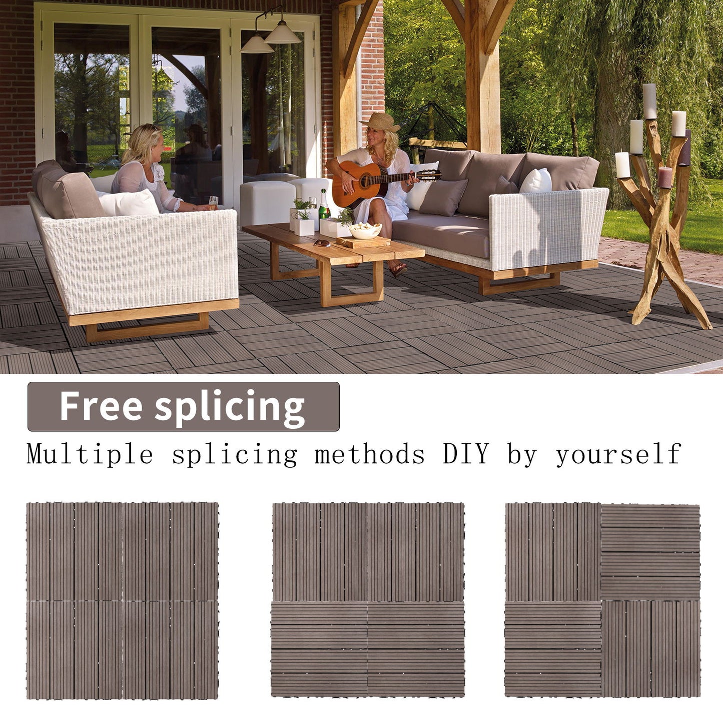 Wood Plastic Composite Deck Tiles (Set of 20), Sustainable Composite Decking Resist Rust, Water, Weather, Easy To Diy & Maintain, Ideal For Patios, Balconies, Rooftops - Light Coffee