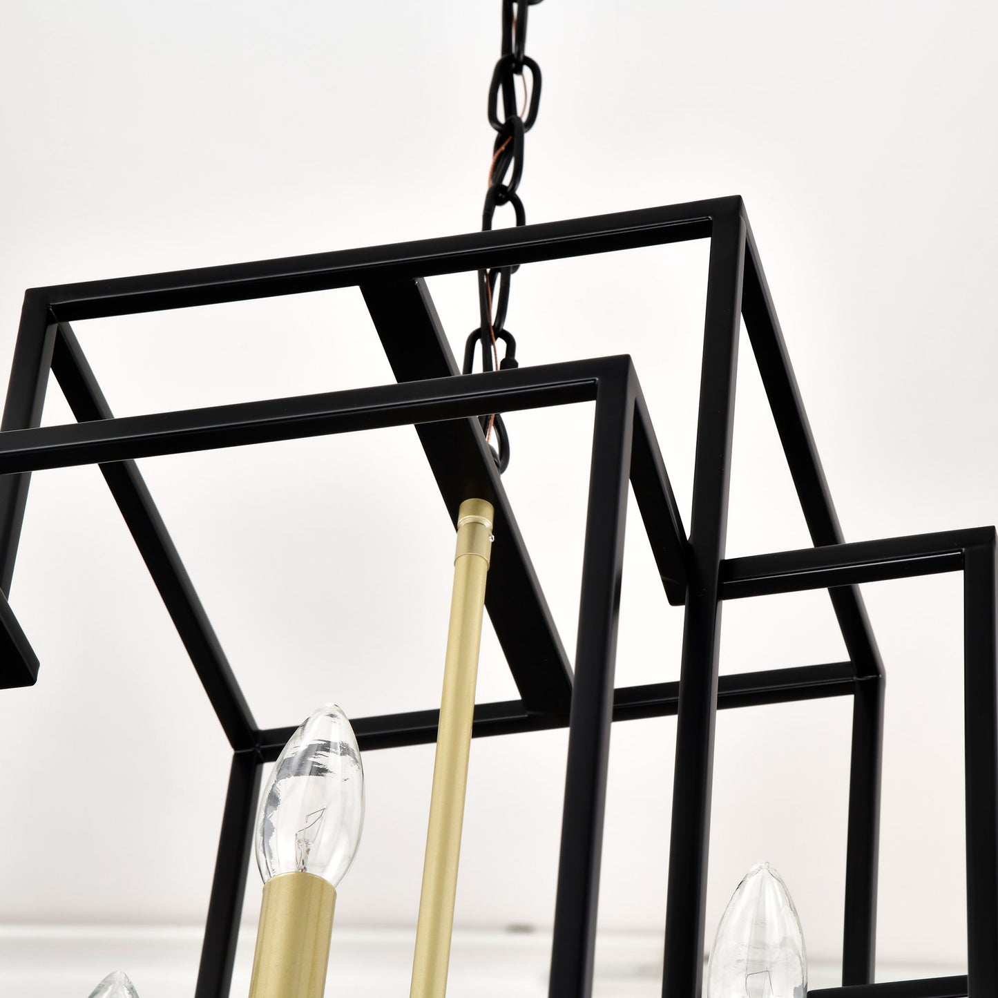 8 Light Metal Lantern Tiered Pendant Hanging Light Fixtures, Industrial Farmhouse Adjustable Height Chandeliers For Dining Room Hallway Foyer Entryway (E12 Bulbs Not Included) - Matte Black / Gold