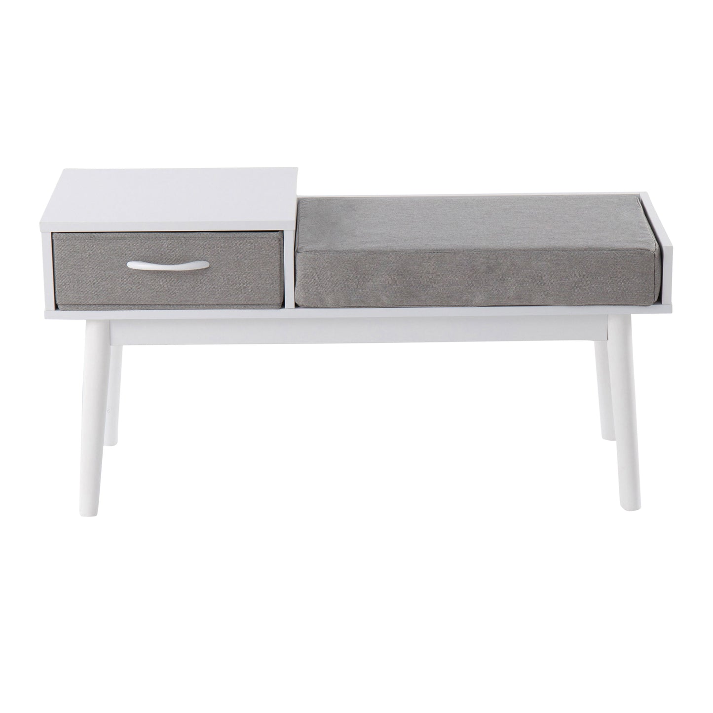 Telephone Contemporary Bench With Pull Out Drawer - White / Gray